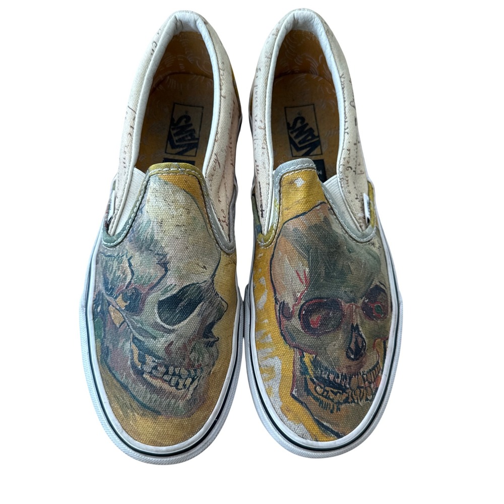 Vans x Van Gogh Skull Classic Slip On Shoes Art Collaboration 8.5 Yellow Multi
